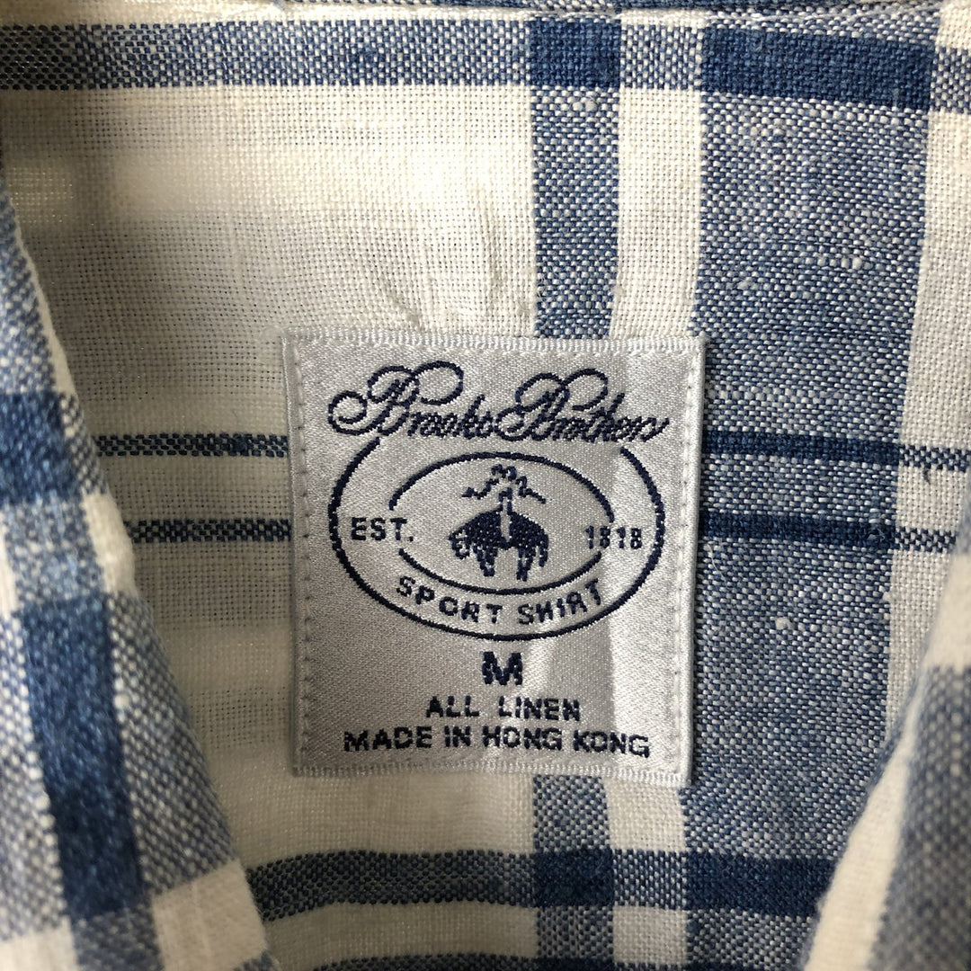 Brooks Brothers Est.1818 Check Pattern Long Sleeve Linen Button Down Shirt Men's M linen blue type Vintage Second Hand