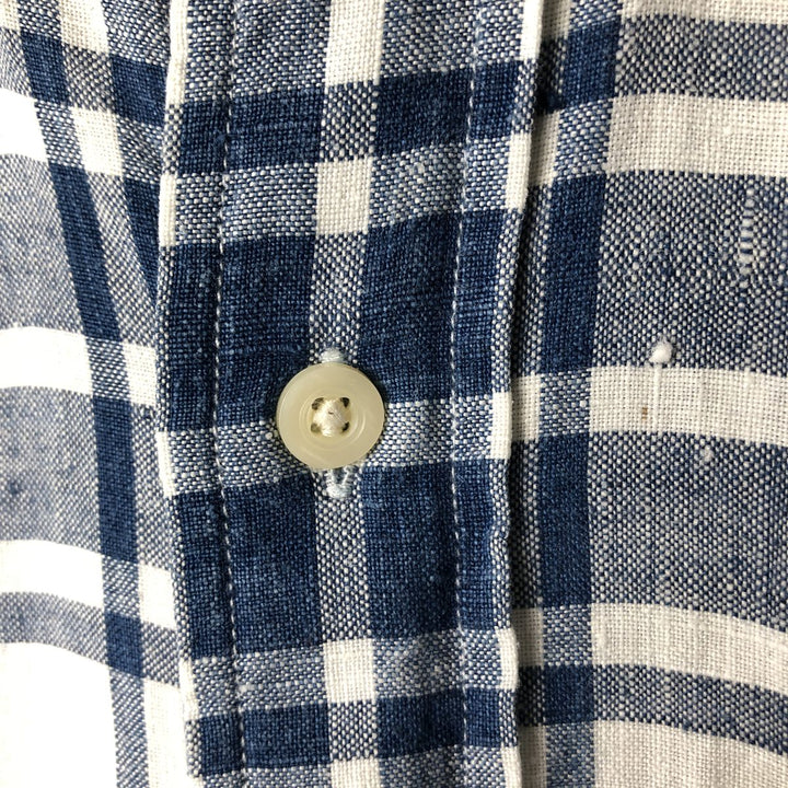 Brooks Brothers Est.1818 Check Pattern Long Sleeve Linen Button Down Shirt Men's M linen blue type Vintage Second Hand
