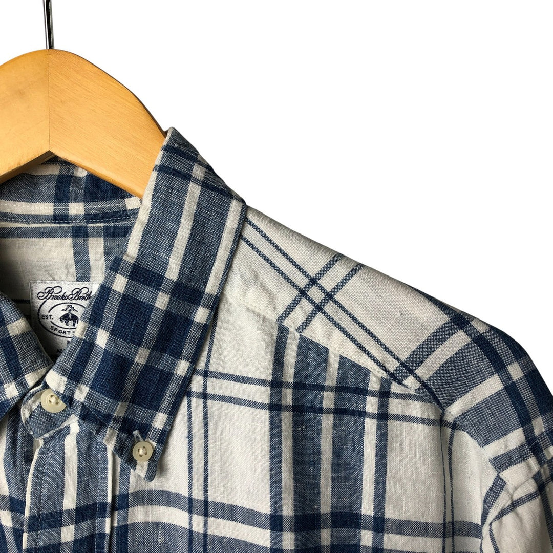 Brooks Brothers Est.1818 Check Pattern Long Sleeve Linen Button Down Shirt Men's M linen blue type Vintage Second Hand