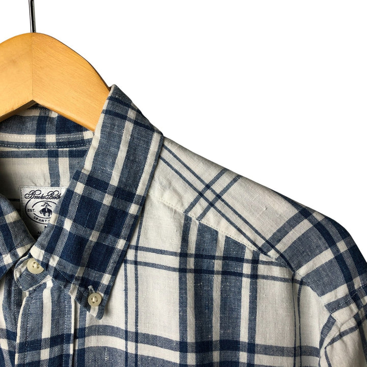 Brooks Brothers Est.1818 Check Pattern Long Sleeve Linen Button Down Shirt Men's M linen blue type Vintage Second Hand
