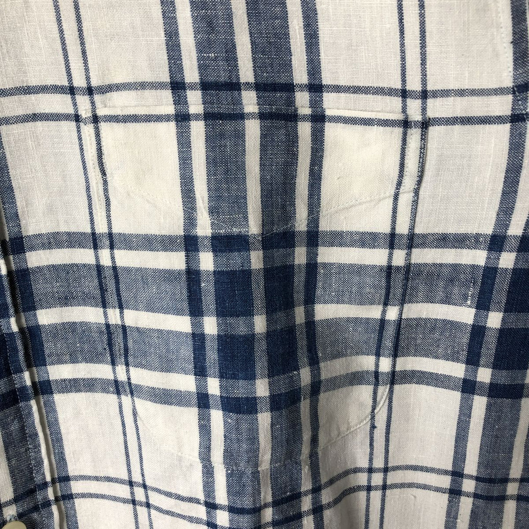 Brooks Brothers Est.1818 Check Pattern Long Sleeve Linen Button Down Shirt Men's M linen blue type Vintage Second Hand
