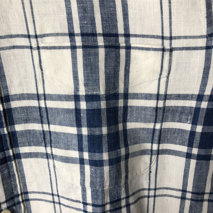 Brooks Brothers Est.1818 Check Pattern Long Sleeve Linen Button Down Shirt Men's M linen blue type Vintage Second Hand