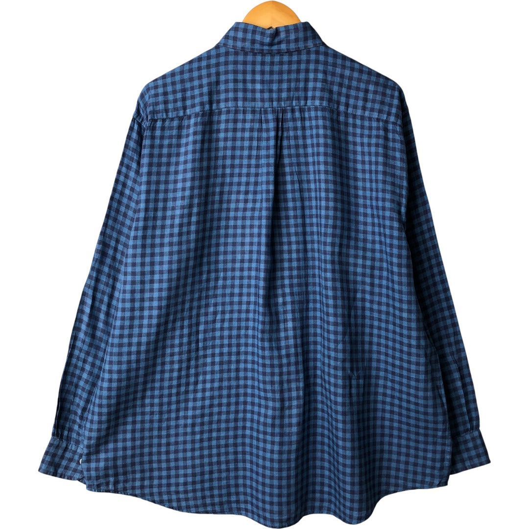 Brooks Brothers Est. 1818 Check Pattern Long Sleeve Linen Button-Down Shirt, Men's Size XL linen blue type Vintage Second Hand
