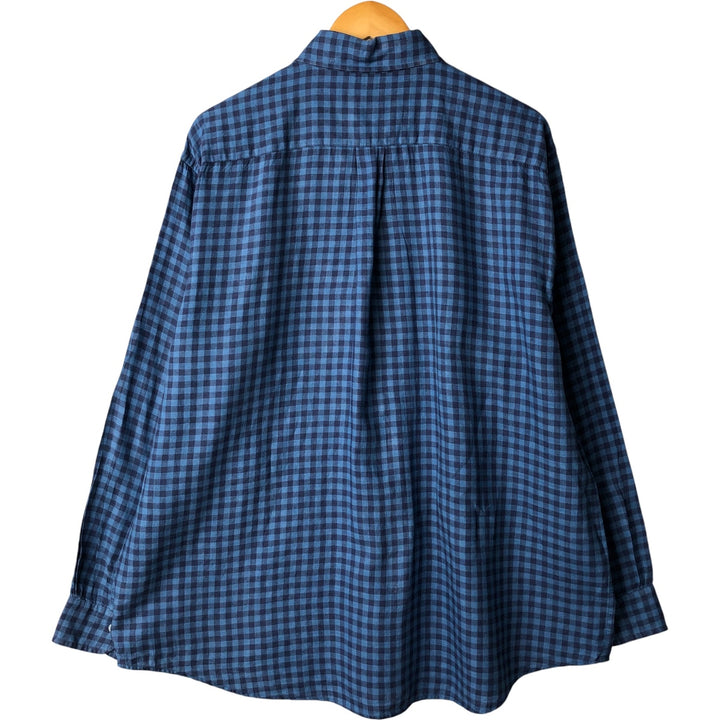 Brooks Brothers Est. 1818 Check Pattern Long Sleeve Linen Button-Down Shirt, Men's Size XL linen blue type Vintage Second Hand