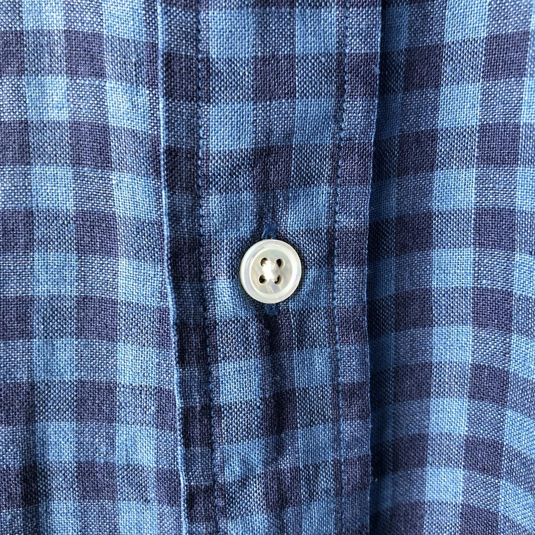 Brooks Brothers Est. 1818 Check Pattern Long Sleeve Linen Button-Down Shirt, Men's Size XL linen blue type Vintage Second Hand