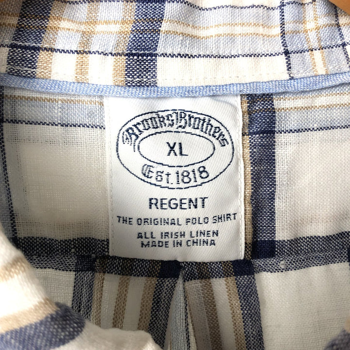 Brooks Brothers Est. 1818 Check Pattern Long Sleeve Linen Button-Down Shirt, Men's Size XL linen pale white type Vintage Second Hand