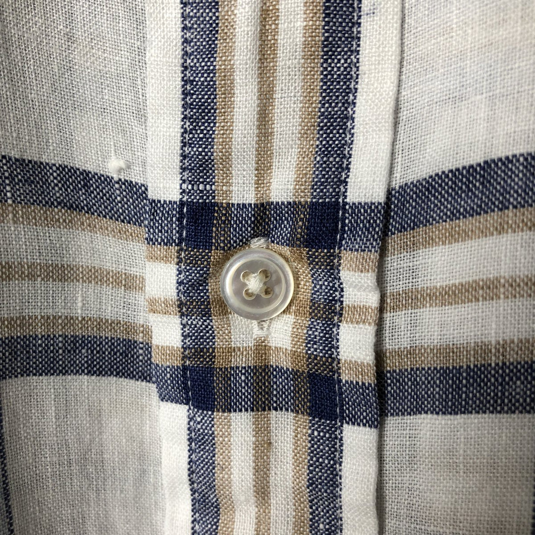 Brooks Brothers Est. 1818 Check Pattern Long Sleeve Linen Button-Down Shirt, Men's Size XL linen pale white type Vintage Second Hand