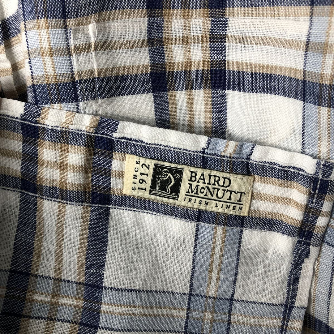 Brooks Brothers Est. 1818 Check Pattern Long Sleeve Linen Button-Down Shirt, Men's Size XL linen pale white type Vintage Second Hand