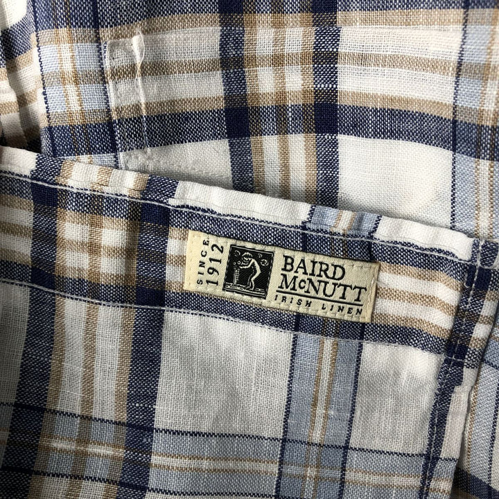 Brooks Brothers Est. 1818 Check Pattern Long Sleeve Linen Button-Down Shirt, Men's Size XL linen pale white type Vintage Second Hand