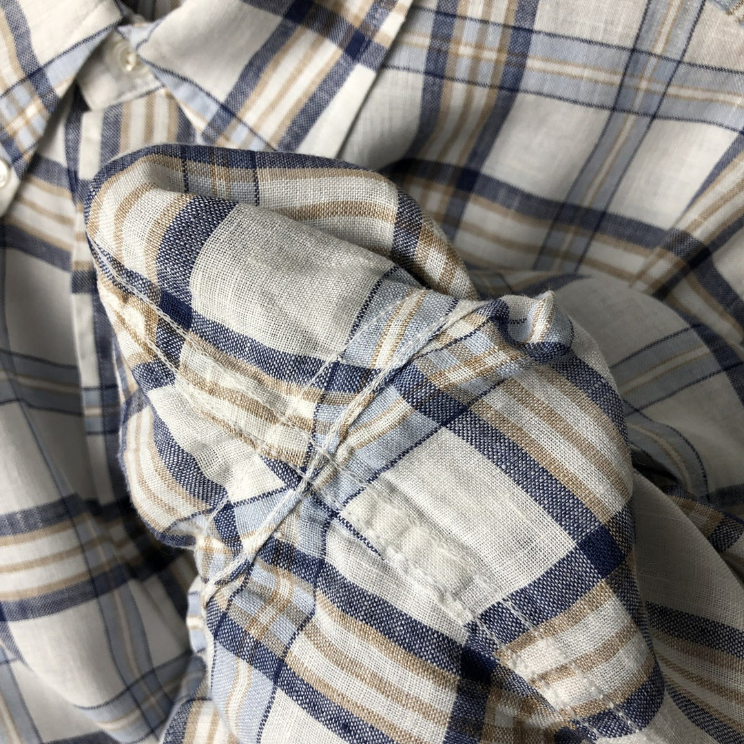 Brooks Brothers Est. 1818 Check Pattern Long Sleeve Linen Button-Down Shirt, Men's Size XL linen pale white type Vintage Second Hand