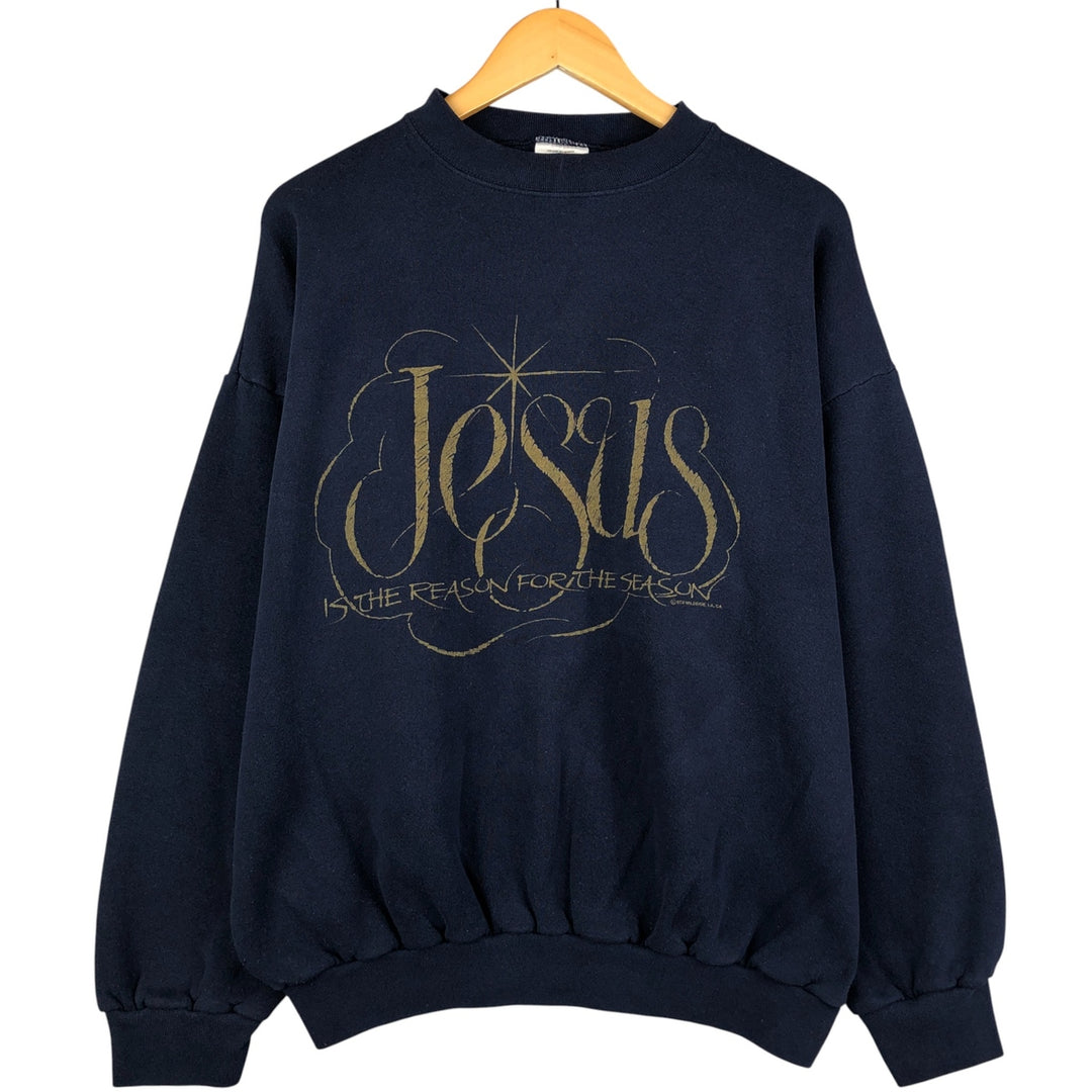 Vintage 90'S Tultex Jesus Christ print sweatshirt, size XL, men's cotton navy blue type Vintage Second Hand