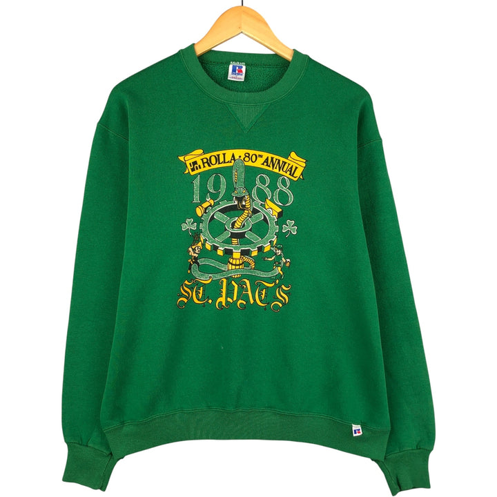 Vintage 1980'S Russell souvenir print sweatshirt, made in the USA, size L, men's polyester Green type dark green Vintage Second Hand