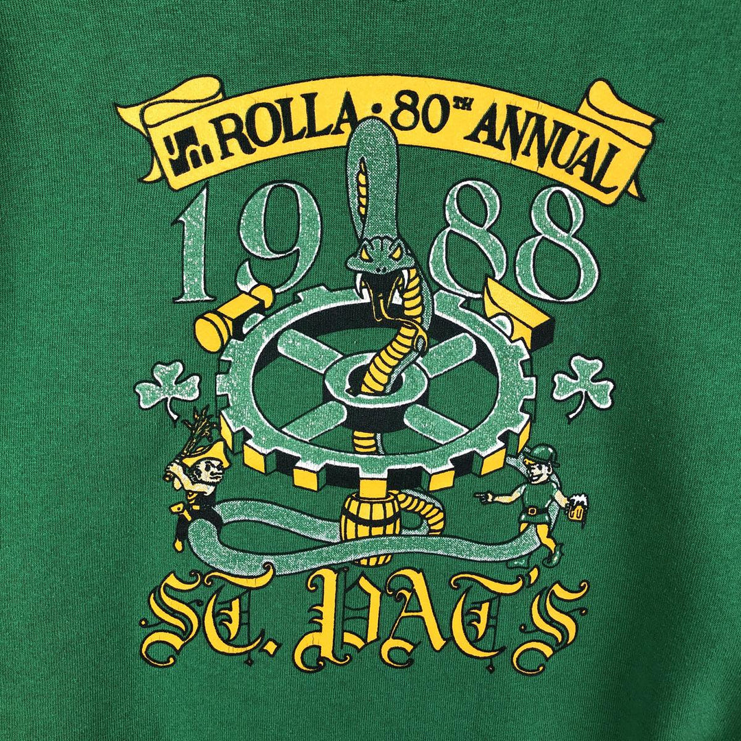 Vintage 1980'S Russell souvenir print sweatshirt, made in the USA, size L, men's polyester Green type dark green Vintage Second Hand
