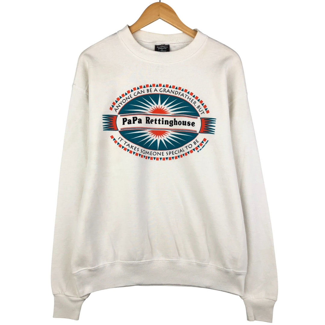 Vintage PLATINUM SWEATS Message Print Sweatshirt, Made in USA, Men's XL polyester white type Vintage Second Hand