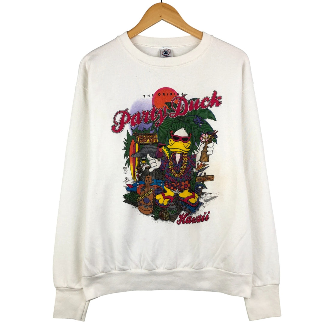 Vintage 90'S Delta Party Duck souvenir character sweatshirt, made in the USA, size M, men's. cotton white type Vintage Second Hand