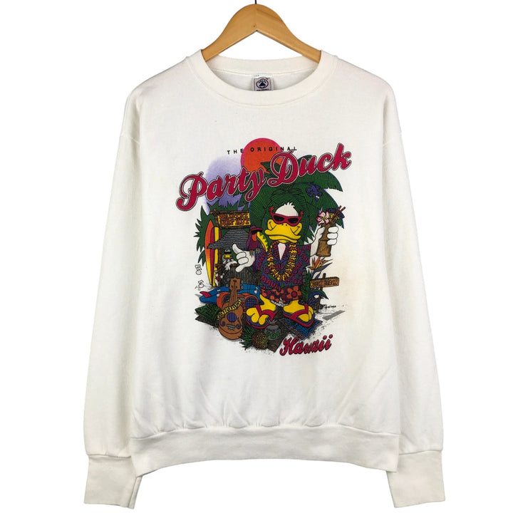 Vintage 90'S Delta Party Duck souvenir character sweatshirt, made in the USA, size M, men's. cotton white type Vintage Second Hand