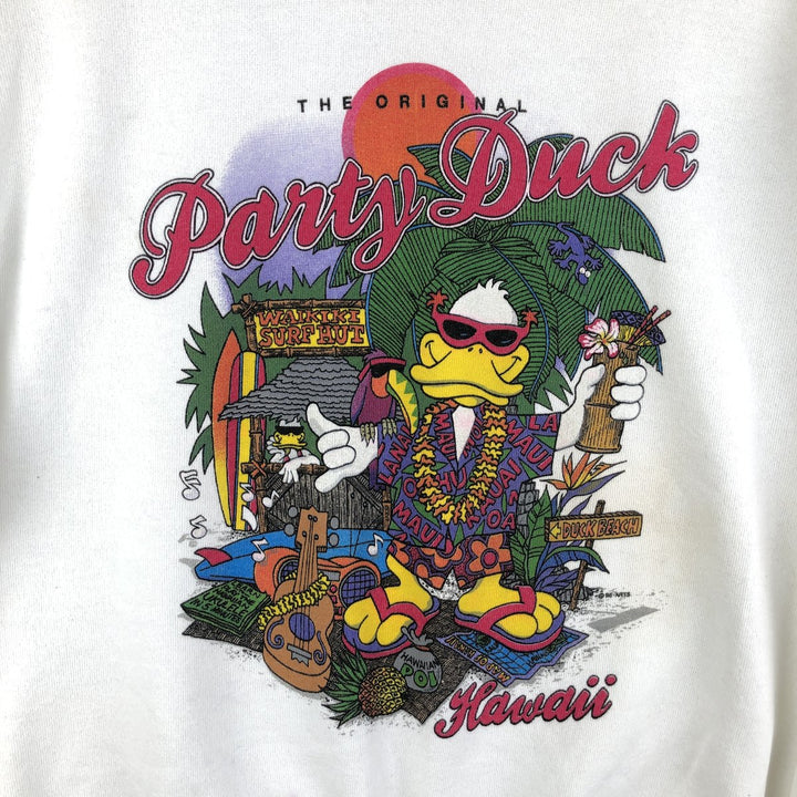 Vintage 90'S Delta Party Duck souvenir character sweatshirt, made in the USA, size M, men's. cotton white type Vintage Second Hand