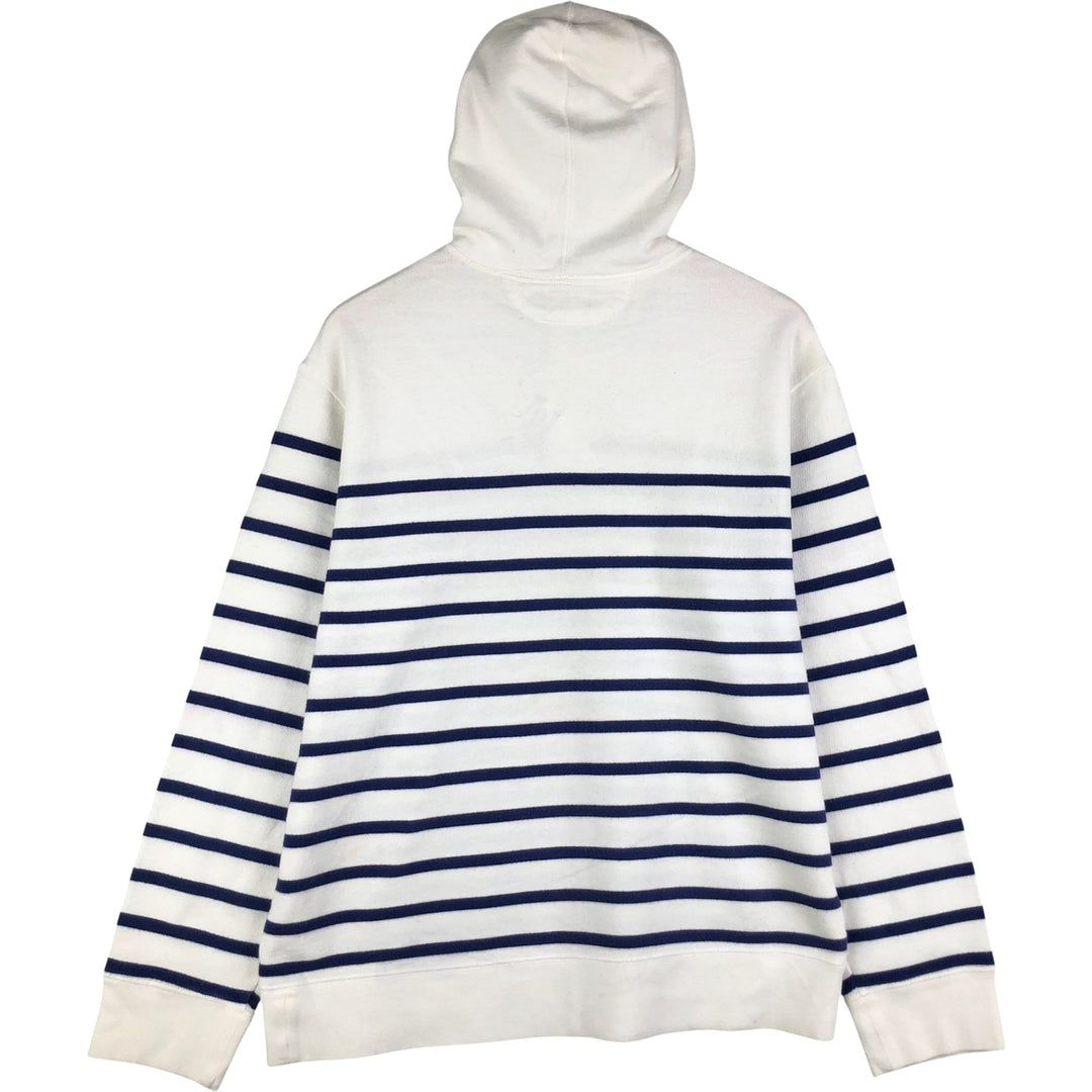 Ralph Lauren POLO RALPH LAUREN Striped Pattern Half-Button Hoodie, Men's XL cotton white type Vintage Second Hand