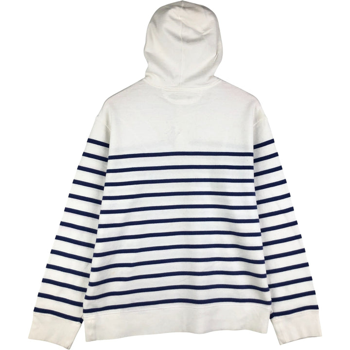 Ralph Lauren POLO RALPH LAUREN Striped Pattern Half-Button Hoodie, Men's XL cotton white type Vintage Second Hand