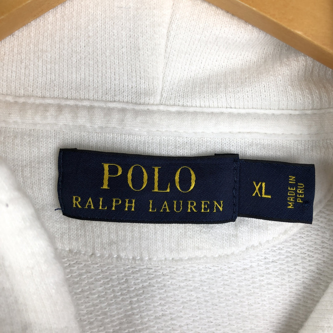 Ralph Lauren POLO RALPH LAUREN Striped Pattern Half-Button Hoodie, Men's XL cotton white type Vintage Second Hand