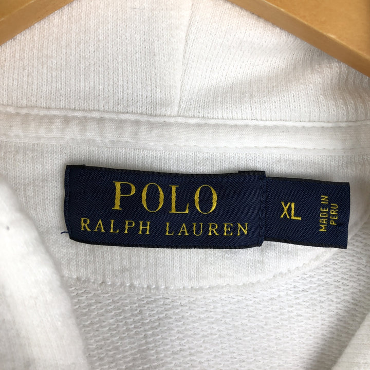 Ralph Lauren POLO RALPH LAUREN Striped Pattern Half-Button Hoodie, Men's XL cotton white type Vintage Second Hand