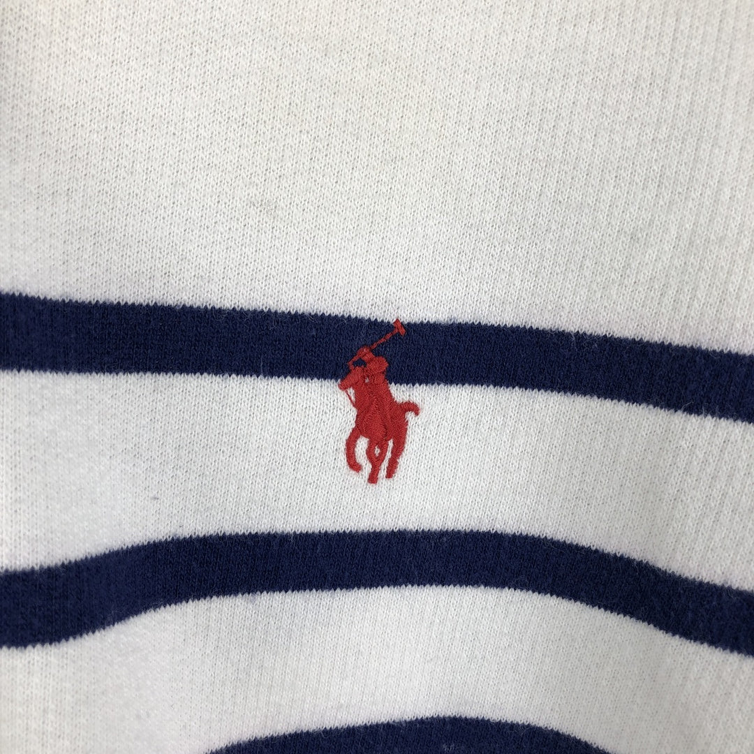 Ralph Lauren POLO RALPH LAUREN Striped Pattern Half-Button Hoodie, Men's XL cotton white type Vintage Second Hand