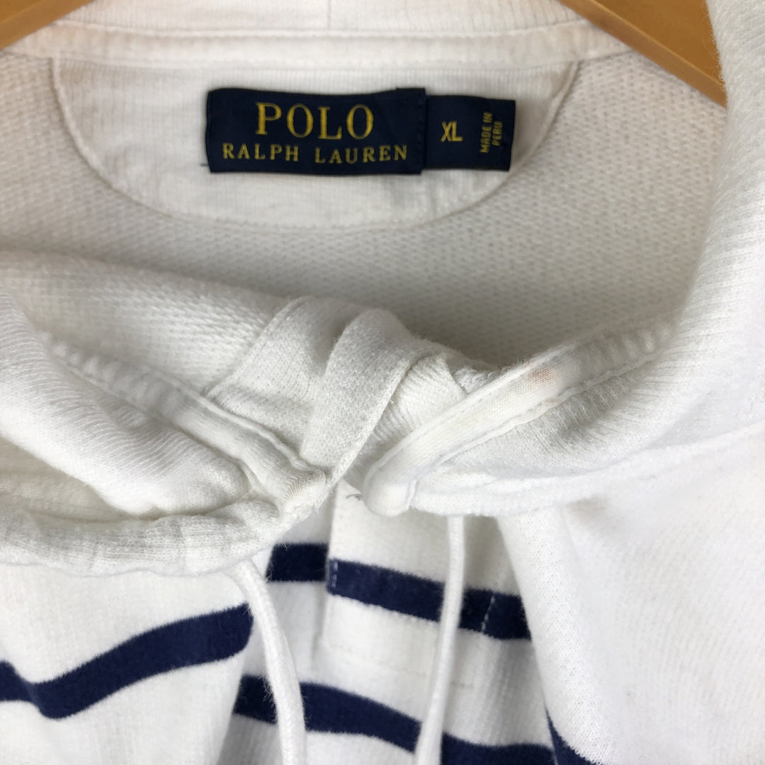 Ralph Lauren POLO RALPH LAUREN Striped Pattern Half-Button Hoodie, Men's XL cotton white type Vintage Second Hand