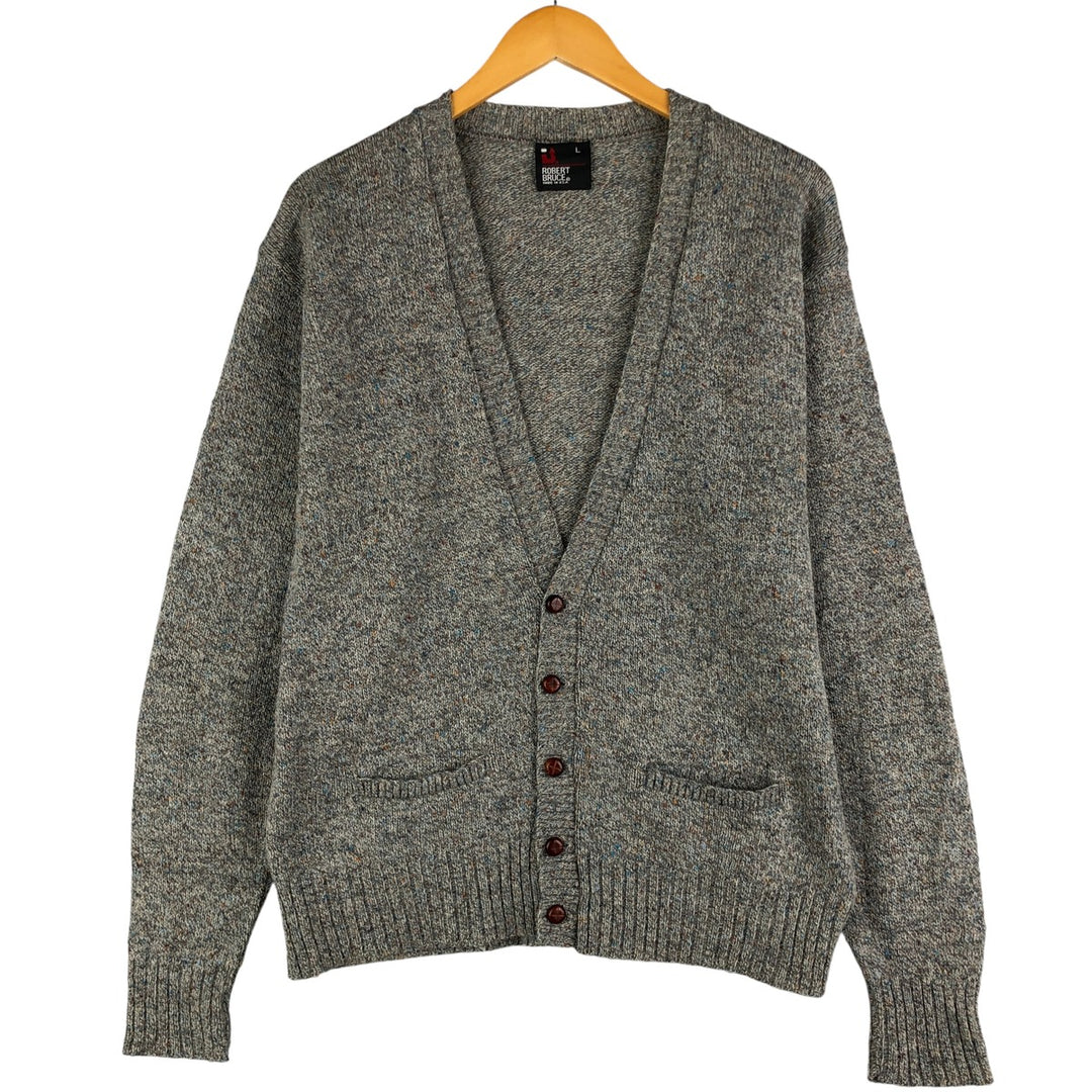 90'S ROBERT BRUCE Color Nep Cardigan, Made in USA, Men's Size L, Vintage wool beige type brown Vintage Second Hand