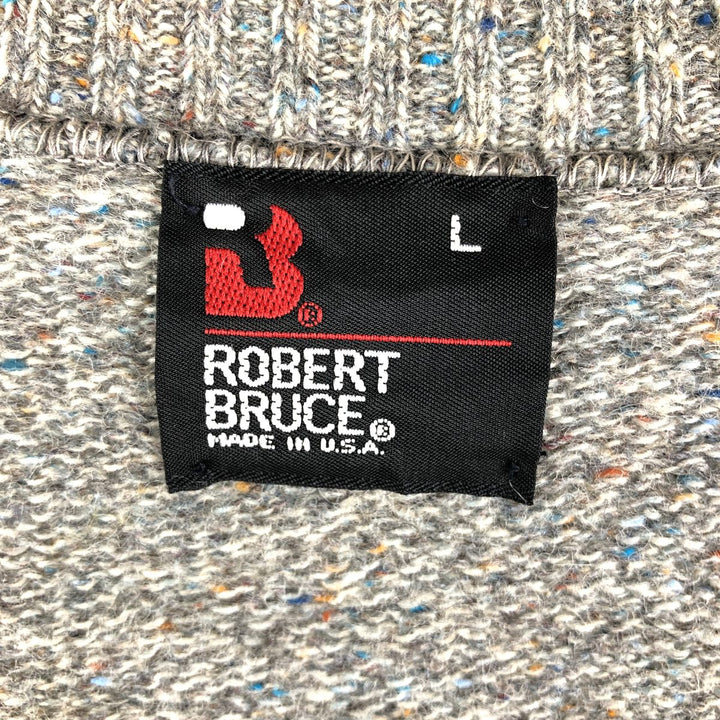 90'S ROBERT BRUCE Color Nep Cardigan, Made in USA, Men's Size L, Vintage wool beige type brown Vintage Second Hand