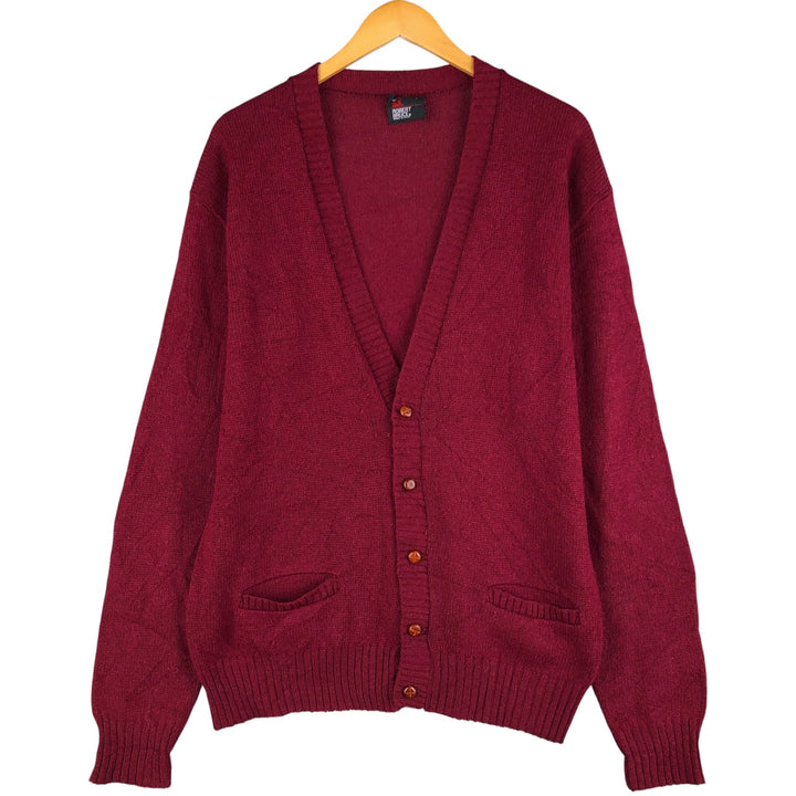 90'S ROBERT BRUCE Wool Knit Cardigan, Made in USA, Men's Size L, Vintage unclear burgundy type Vintage Second Hand