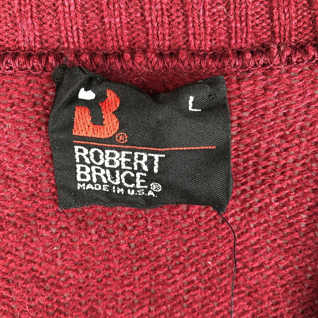 90'S ROBERT BRUCE Wool Knit Cardigan, Made in USA, Men's Size L, Vintage unclear burgundy type Vintage Second Hand