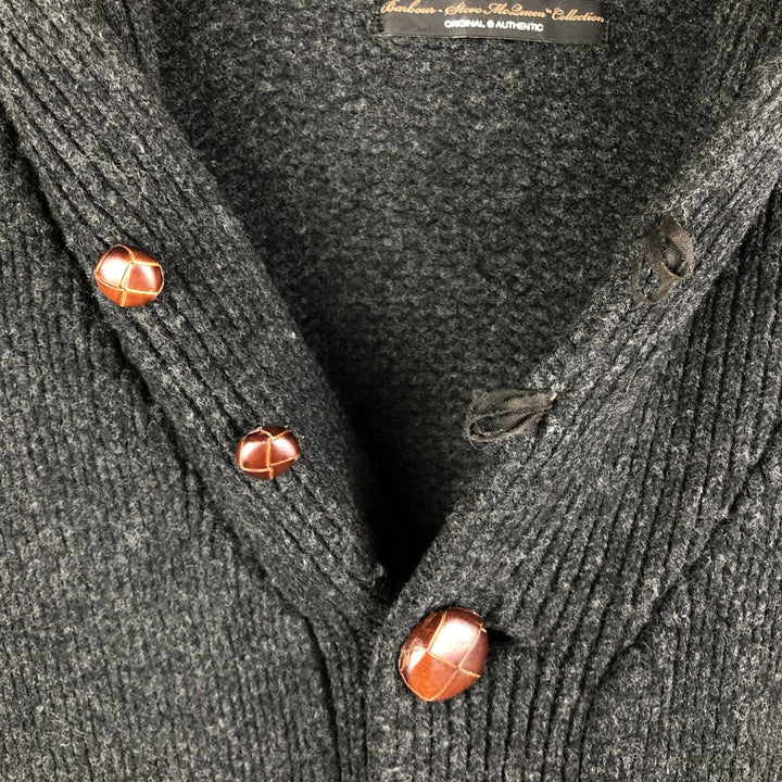 Barbour Stars and Stripes Shawl Collar Wool Knit Cardigan, Men's XL wool Charcoal Vintage Second Hand