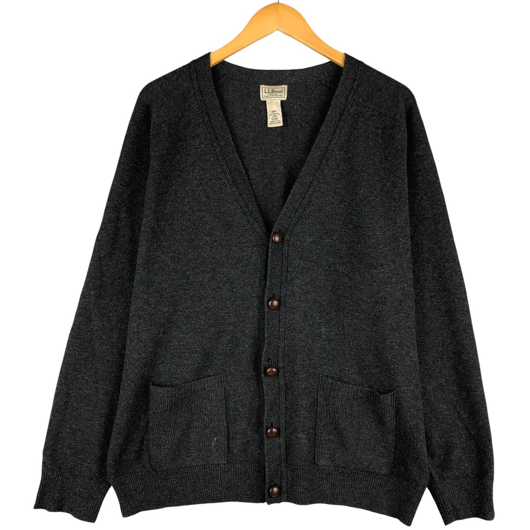 90s-00'S LLBean wool knit cardigan, men's size L Lamb wool black type Vintage Second Hand
