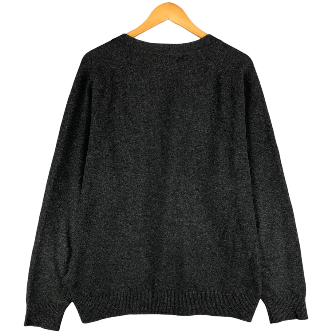 90s-00'S LLBean wool knit cardigan, men's size L Lamb wool black type Vintage Second Hand