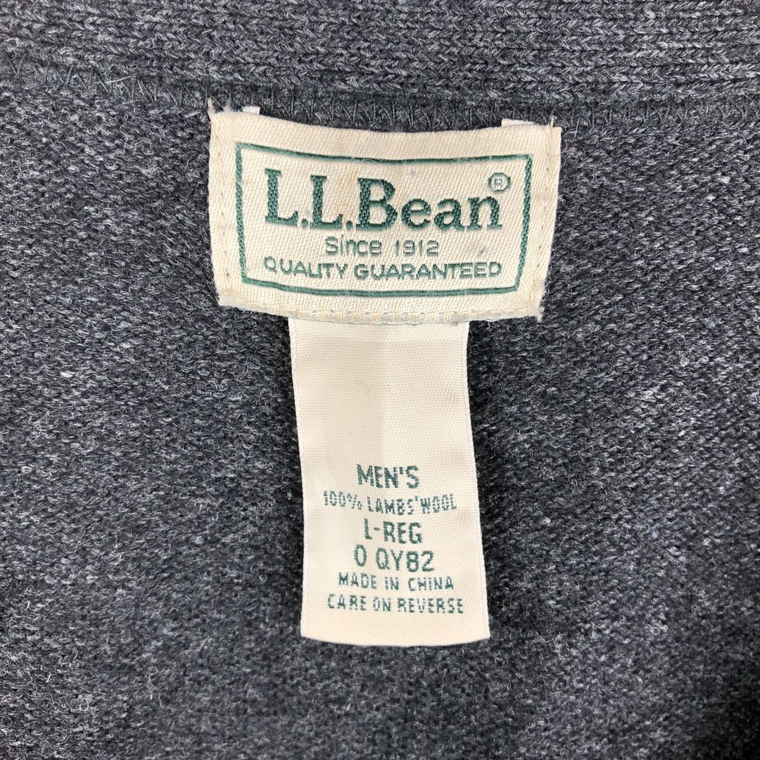 90s-00'S LLBean wool knit cardigan, men's size L Lamb wool black type Vintage Second Hand