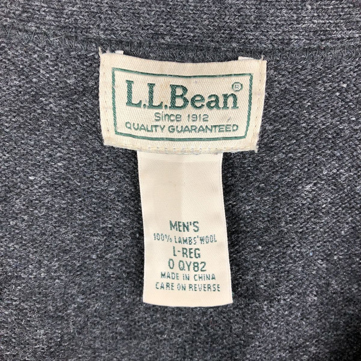 90s-00'S LLBean wool knit cardigan, men's size L Lamb wool black type Vintage Second Hand