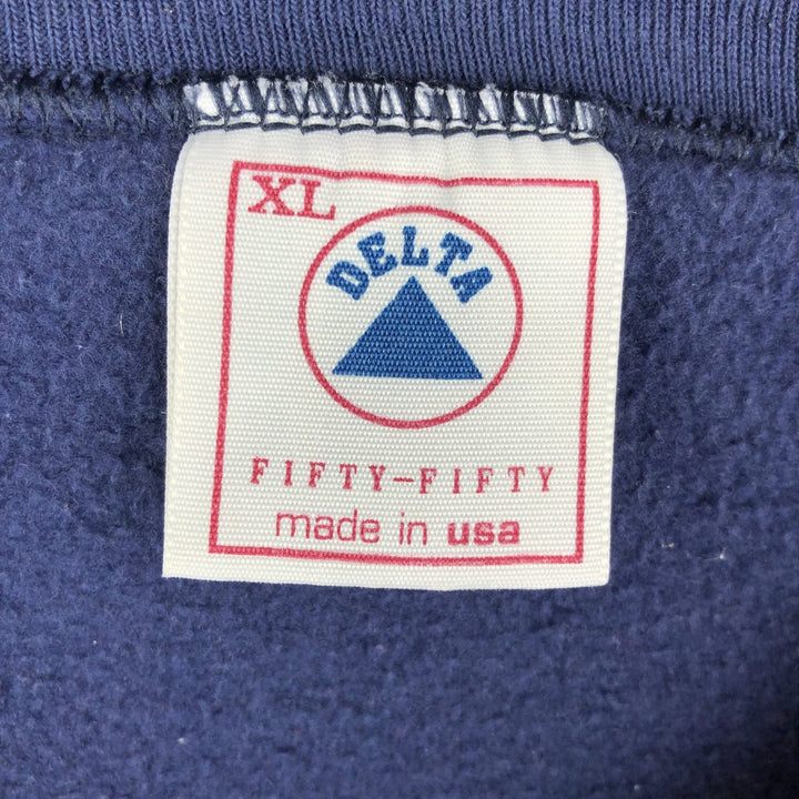 Vintage 90'S Delta Fifty-Fifty College Character Sweatshirt, Made in USA, Men's Size XL cotton navy blue type Vintage Second Hand
