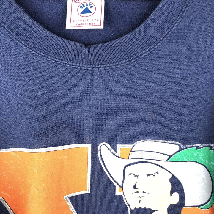 Vintage 90'S Delta Fifty-Fifty College Character Sweatshirt, Made in USA, Men's Size XL cotton navy blue type Vintage Second Hand