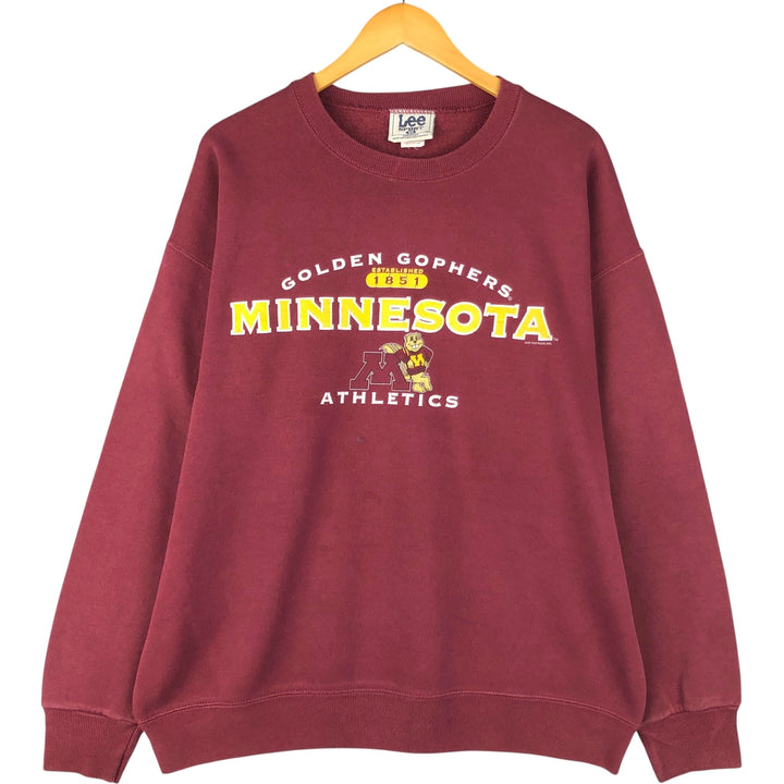 90'S Lee SPORT University of Minnesota Triple Print College Character Sweatshirt, Made in USA, Men's XL cotton burgundy type Vintage Second Hand
