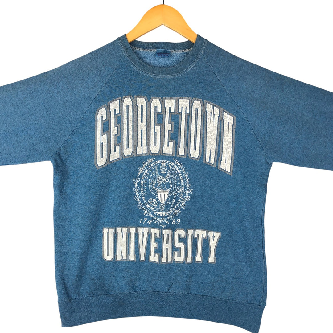Vintage 1980'S Belton triple print college sweatshirt, made in the USA, size L, men's cotton blue type Vintage Second Hand