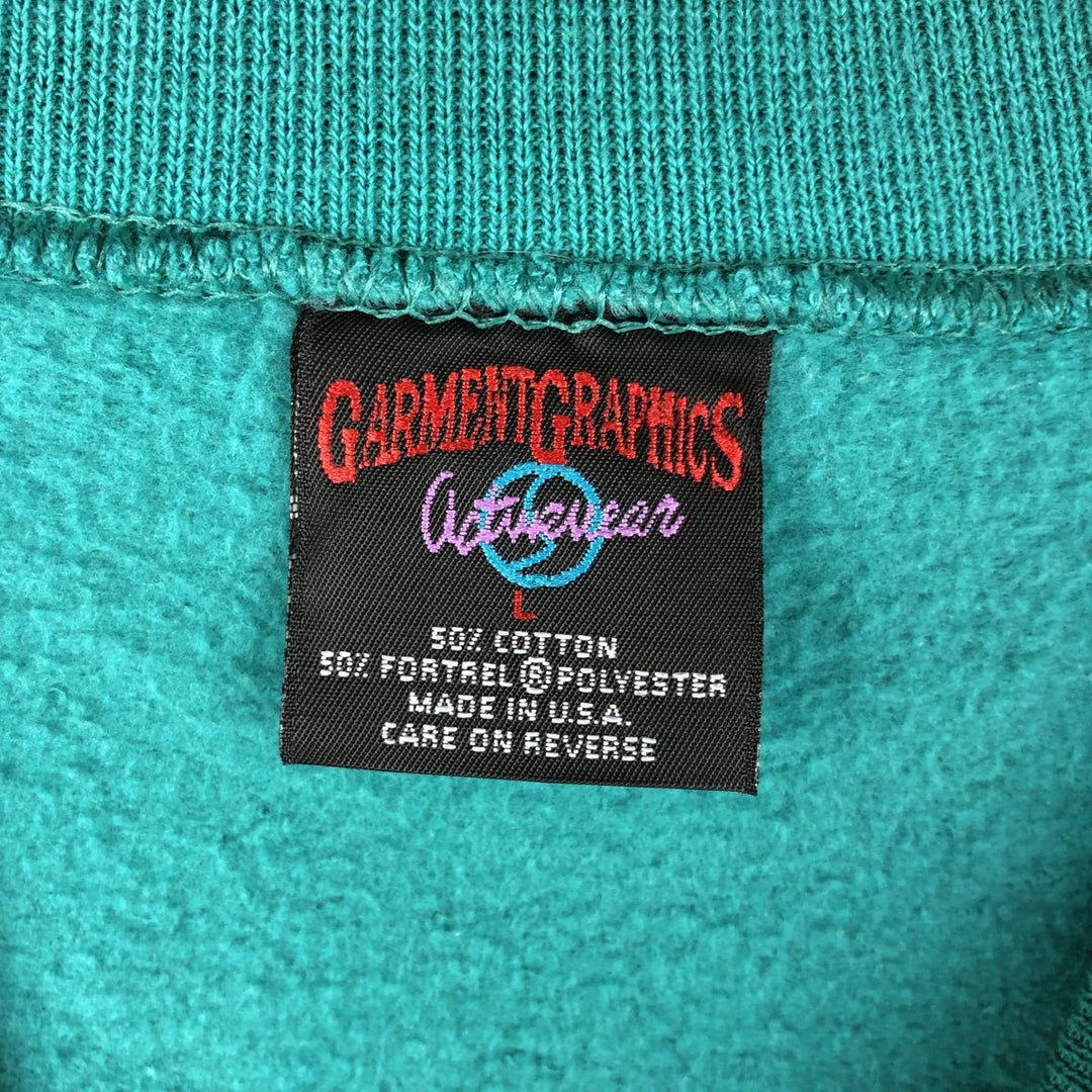 Vintage 90'S GARMENTGRAPHICS college sweatshirt, made in the USA, size L, men's cotton Emerald green Vintage Second Hand