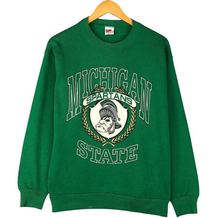 90'S SPA Michigan State University Triple Print College Character Sweatshirt, Made in USA, Men's Size L cotton green type Vintage Second Hand