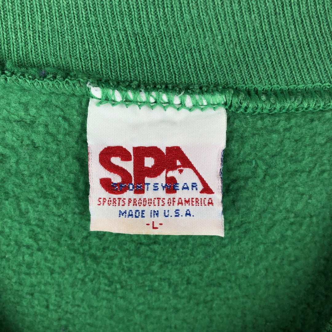 90'S SPA Michigan State University Triple Print College Character Sweatshirt, Made in USA, Men's Size L cotton green type Vintage Second Hand