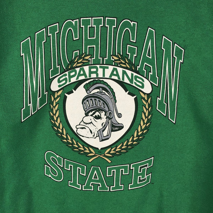 90'S SPA Michigan State University Triple Print College Character Sweatshirt, Made in USA, Men's Size L cotton green type Vintage Second Hand