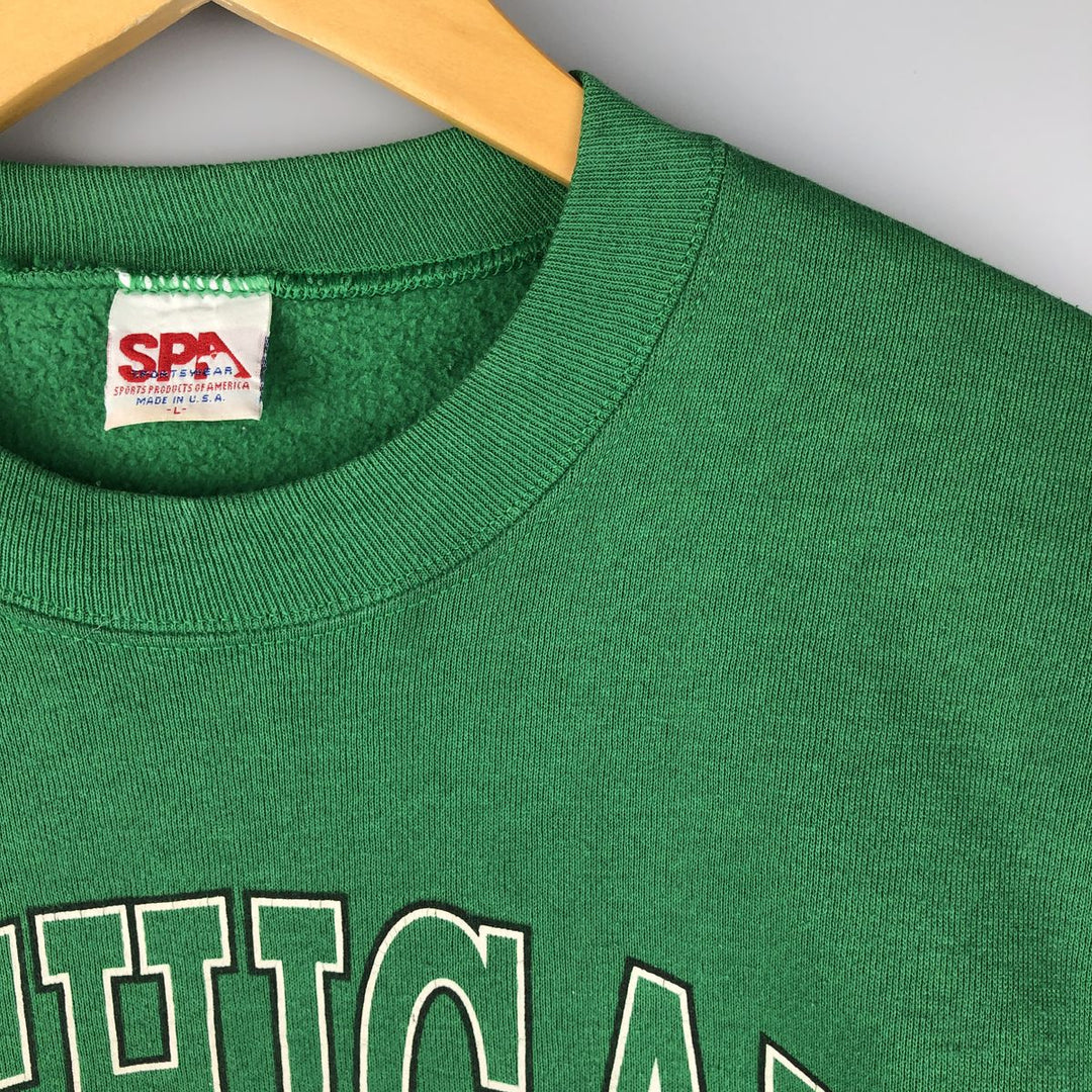 90'S SPA Michigan State University Triple Print College Character Sweatshirt, Made in USA, Men's Size L cotton green type Vintage Second Hand