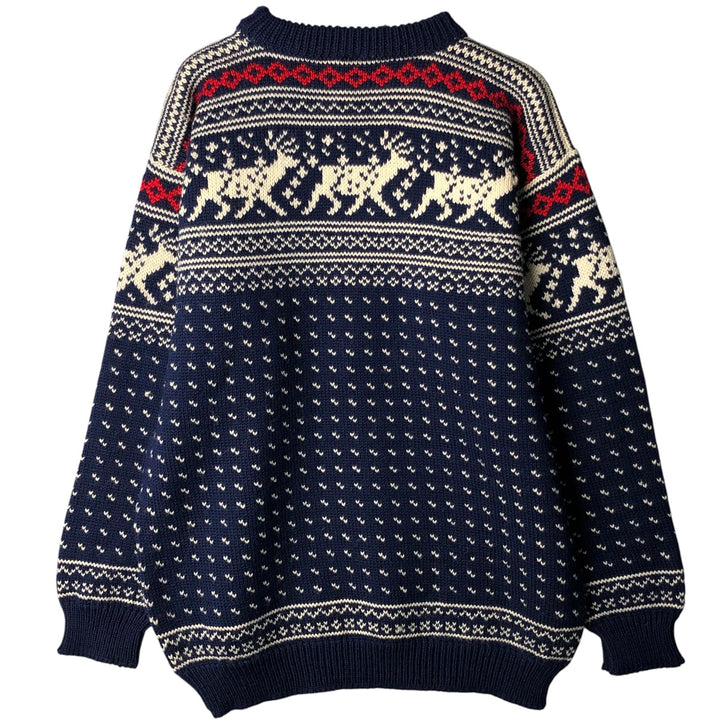 Vintage 70s-80'S LLBean All-Over Snow and Reindeer Pattern Nordic Sweater, Men's Size XL wool navy blue type Vintage Second Hand
