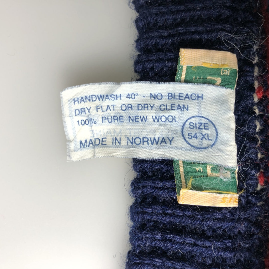 Vintage 70s-80'S LLBean All-Over Snow and Reindeer Pattern Nordic Sweater, Men's Size XL wool navy blue type Vintage Second Hand