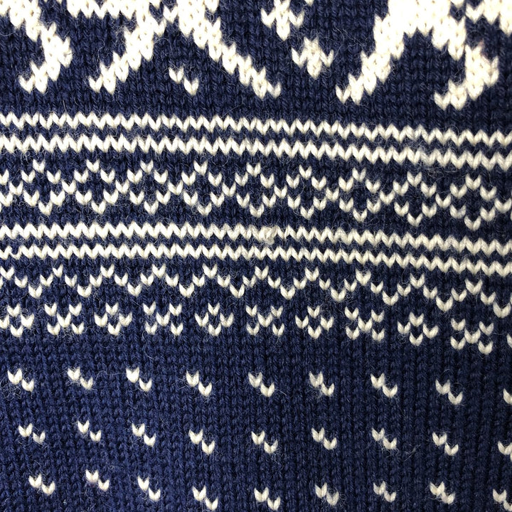 Vintage 70s-80'S LLBean All-Over Snow and Reindeer Pattern Nordic Sweater, Men's Size XL wool navy blue type Vintage Second Hand