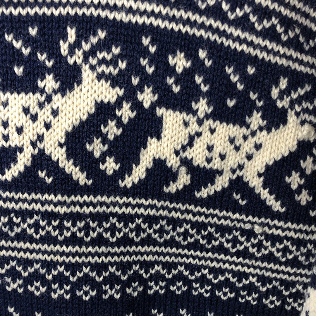 Vintage 70s-80'S LLBean All-Over Snow and Reindeer Pattern Nordic Sweater, Men's Size XL wool navy blue type Vintage Second Hand