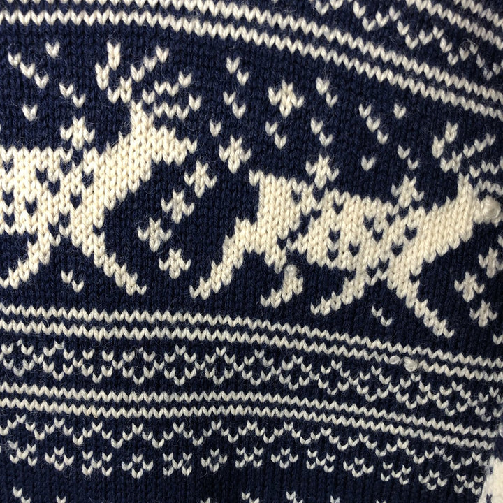 Vintage 70s-80'S LLBean All-Over Snow and Reindeer Pattern Nordic Sweater, Men's Size XL wool navy blue type Vintage Second Hand